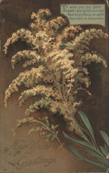 New Year Greetings with Feathery Flowers and Sentimental Verse Postcard