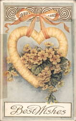 “Best Wishes” Heart with Yellow Flowers and Ribbon Postcard
