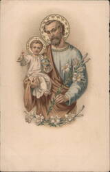 Saint Joseph with Infant Jesus and Lilies Postcard