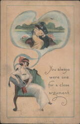 Woman Daydreaming of Embracing Couple, 'You always were one for a close argument' Postcard