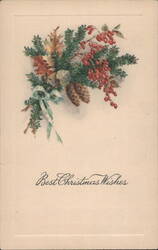 Best Christmas Wishes Bouquet with Evergreens, Berries, Pine Cones Postcard