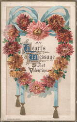 Heart-Shaped Chrysanthemum Wreath My Heart's Message Sweet Valentine Postcard
