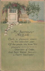 Birthday Message with Charming House and Garden Illustration Postcard