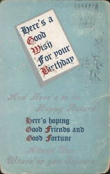Birthday Greeting Card with Good Wish and Good Fortune Message Postcard