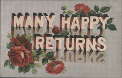 MANY HAPPY RETURNS with Red Roses Postcard