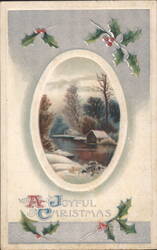 A Joyful Christmas Greeting Card with Winter Landscape and Holly Postcard
