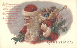 (Repro) St. Nick Prowling Christmas Poem with Santa Claus and Toys Postcard