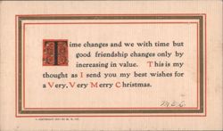 Very Merry Christmas Greeting with Friendship Message, 1907 Postcard