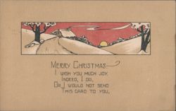 Merry Christmas Winter Landscape with House & Trees, Art Nouveau Style Postcard
