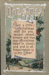 Christmas Cheer Winter Scene with Holly and Snow-Covered Houses Postcard