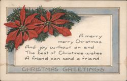 Christmas Greetings with Poinsettias & Pine Boughs, Beverly MA 1923 Postcard