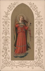 Angel Playing Violin in Ornate Arch Frame Postcard