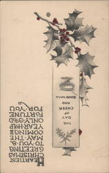 Happiest Christmas Greeting & New Year's Good Fortune with Holly Postcard
