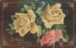 Birthday Greeting with Yellow and Pink Roses Postcard