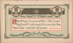 New Year's Greeting with Edwin Markham Poem & Art Nouveau Winged Hourglasses Postcard