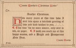 Cousin Martha's Christmas and New Year Letter Greeting, 1910 Postcard