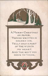Merry Christmas Poem & Winter Scene with Castle Emblem, 1919 Postcard