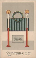 Christmas Greetings with Lit Candles, Holly Wreath, and Merriest Wish Postcard