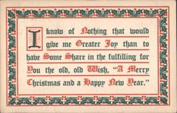 Merry Christmas & Happy New Year Greeting with Holly & Berries Border Postcard