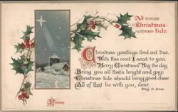Christmas Greetings with Holly, Snow Scene, and Star Postcard