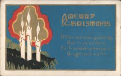Merry Christmas Greeting with Stylized Candles and Festive Poem Postcard