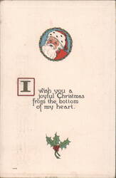 Santa Claus Illustration with Holly and Christmas Greeting, 1913 Postcard