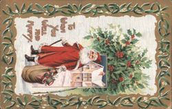 Santa Claus with Sack of Toys & Holly, 'To Wish You Well and Happy Christmas' Postcard