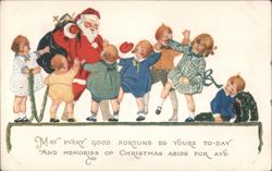 Santa Claus with Children, Christmas Greeting Postcard
