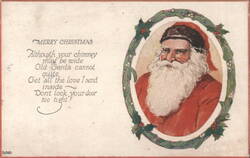 Old Santa Claus Christmas Greeting with Humorous Poem Postcard