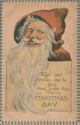 Santa Claus with 'Forget your troubles and be gay' Christmas Greeting Postcard