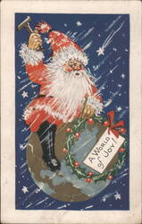 Santa Claus on Globe 'A World of Joy' Christmas Greeting Card Postcard