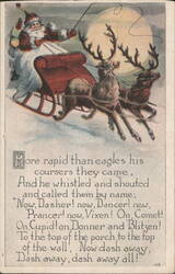Santa Claus in Sleigh with Reindeer, "Now, Dasher! now, Dancer!" Poem Postcard