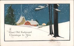 Good Old Fashioned Christmas Snowy Landscape with Farm Buildings Postcard