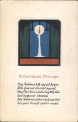 A Christmas Message: Stylized Candle in Window, Holiday Poem Postcard