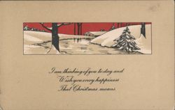 Winter Stream and Cabin with Christmas Greeting Postcard