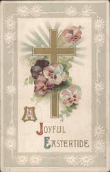 Joyful Eastertide Cross with Pansies and Floral Border Postcard