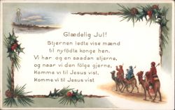 Three Wise Men on Camels Following Star of Bethlehem, Danish Christmas Poem Postcard