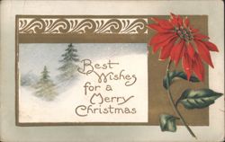 Best Wishes for a Merry Christmas Poinsettia & Winter Scene Postcard