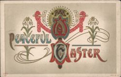 Peaceful Easter Greeting with Lilies and Roses, Art Nouveau Design Postcard
