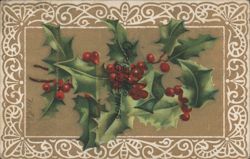Christmas Greetings with Holly and Red Berries Postcard