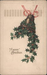 Christmas Bell with Holly and Berries, A Merry Christmas Greeting Postcard
