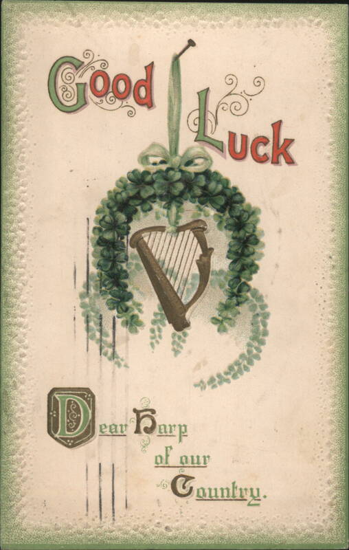 Good Luck Irish Harp and Shamrock Wreath, Dear Harp of Our Country