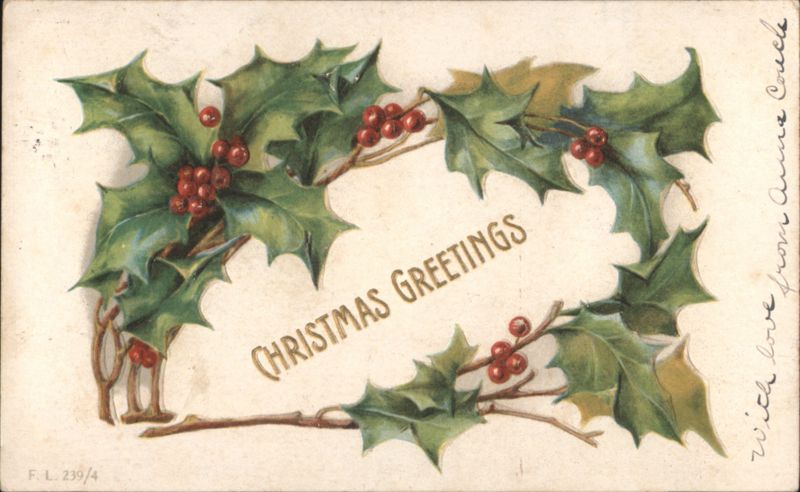 Christmas Greetings Holly and Berries Frame