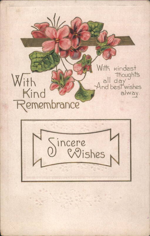 With Kind Remembrance, Sincere Wishes, Pink Flowers Greeting Card