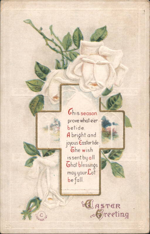 Easter Greeting with White Roses and Cross Herman Crosses