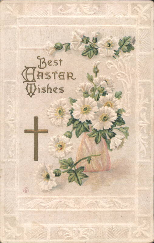 Best Easter Wishes with Cross and White Flowers in Vase
