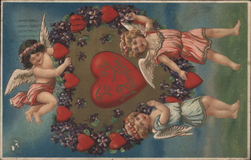 Cherubs with Heart & Flowers, To My Valentine Greeting