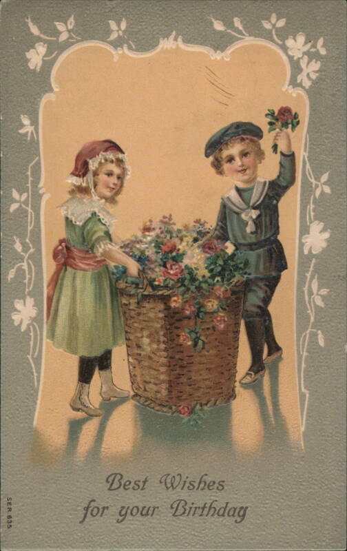 Children with Flower Basket - Best Wishes for your Birthday