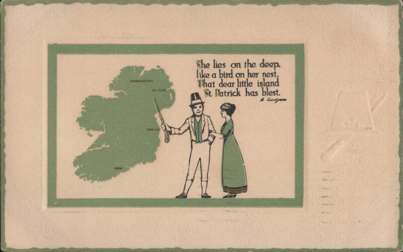 St. Patrick's Day Ireland Map with Man, Woman & Sentimental Poem