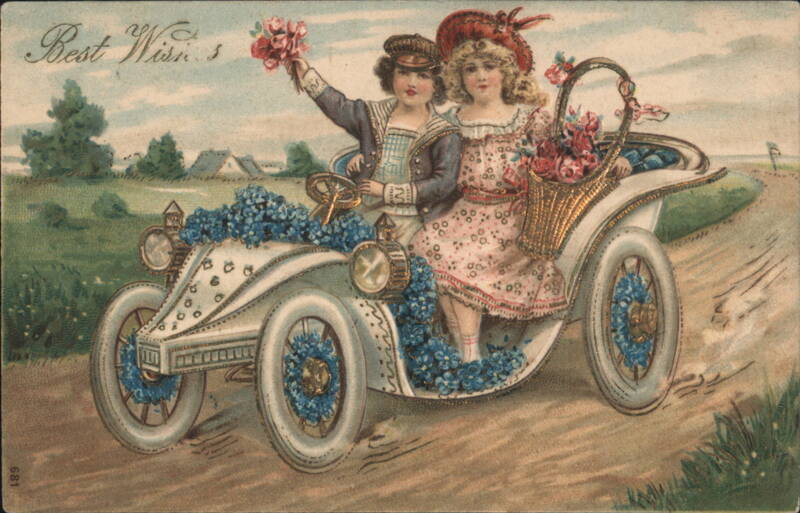 Best Wishes: Girls in Decorated Early Automobile Cars